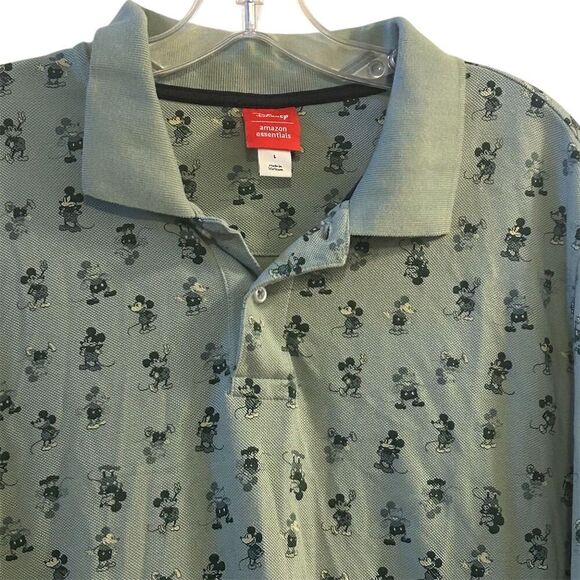Disney Men's Polo Shirt L Green Mickey Mouse Print Short Sleeve - Picture 3 of 11